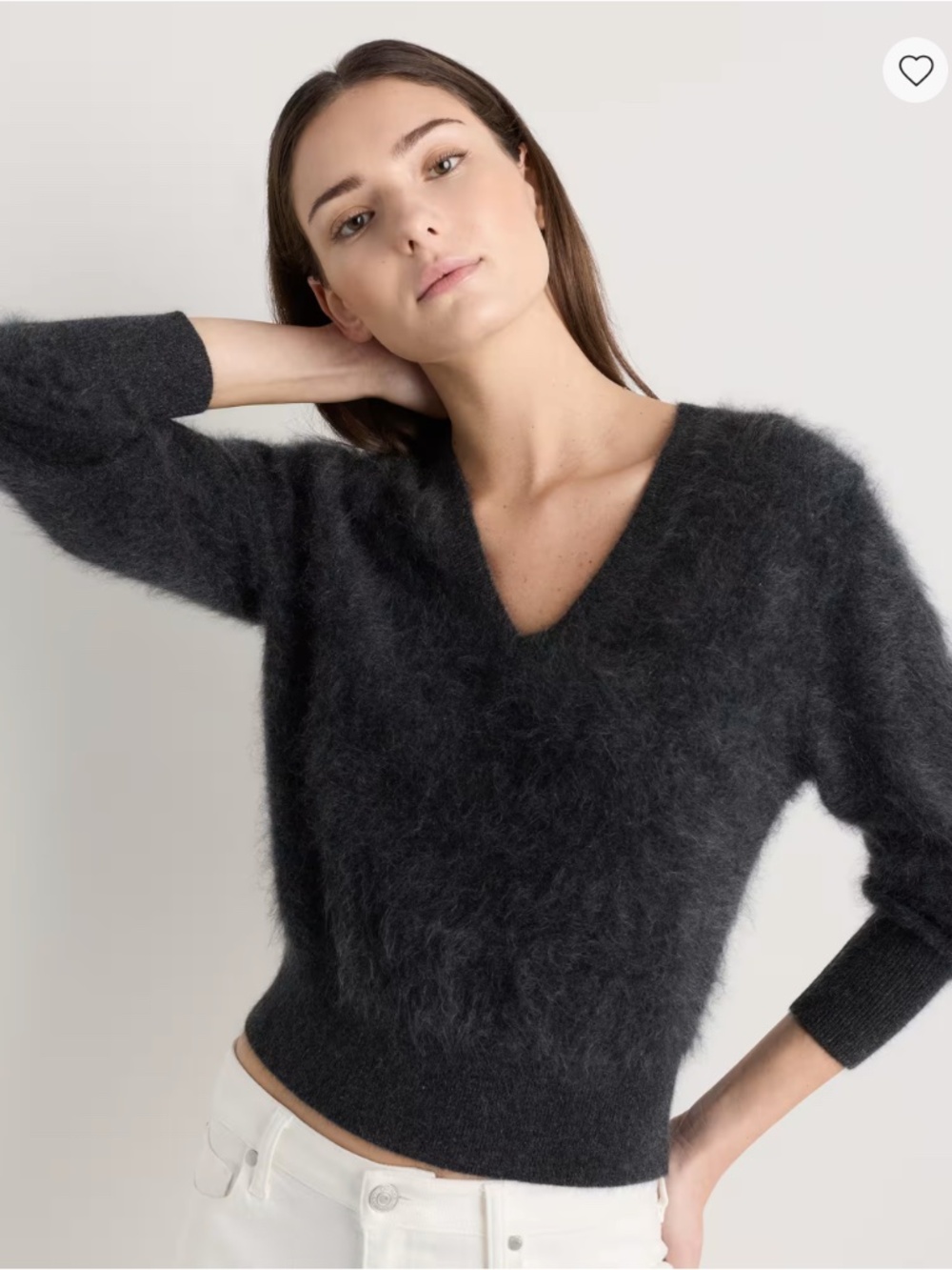 Brushed Cashmere Shrunken V-Neck Sweater